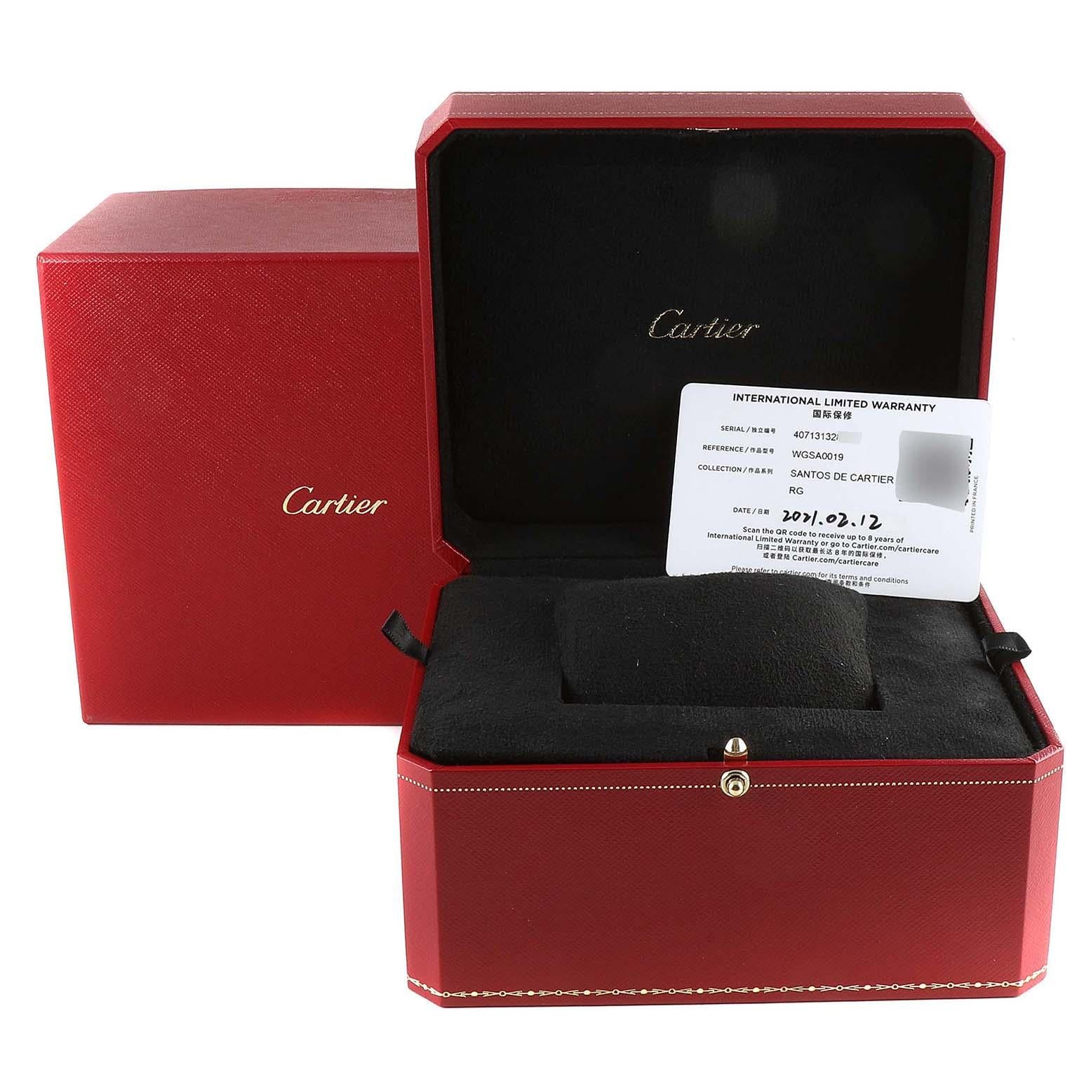 Cartier Santos Large Rose Gold Grey Strap Mens Watch WGSA0019 Box Card For Sale 3