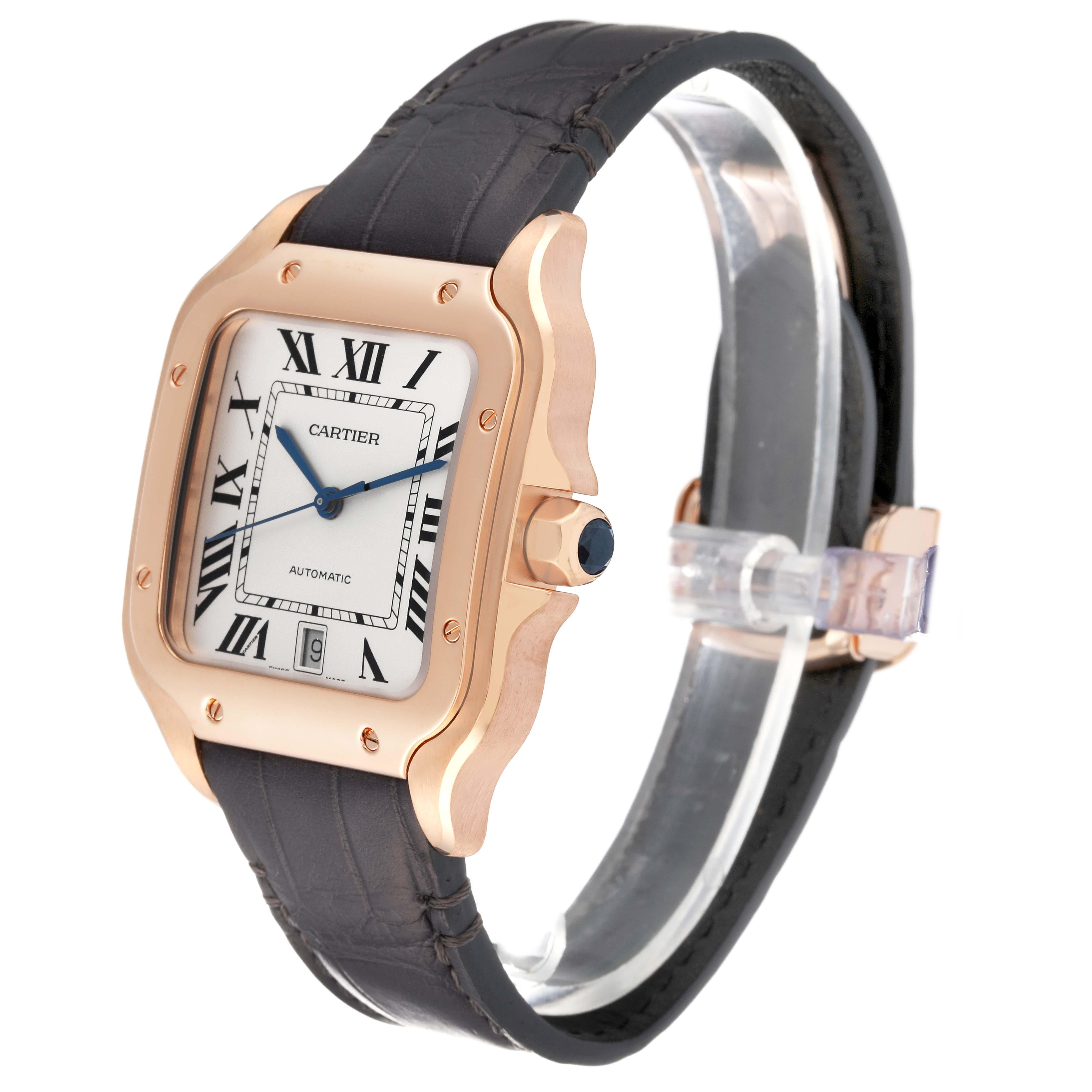 Cartier Santos Large Rose Gold Grey Strap Mens Watch WGSA0019 Box Card For Sale 5
