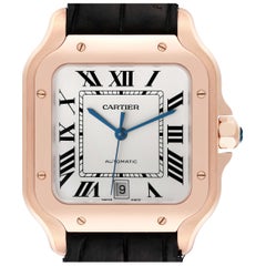 Cartier Santos Large Rose Gold Grey Strap Mens Watch WGSA0019 Box Card