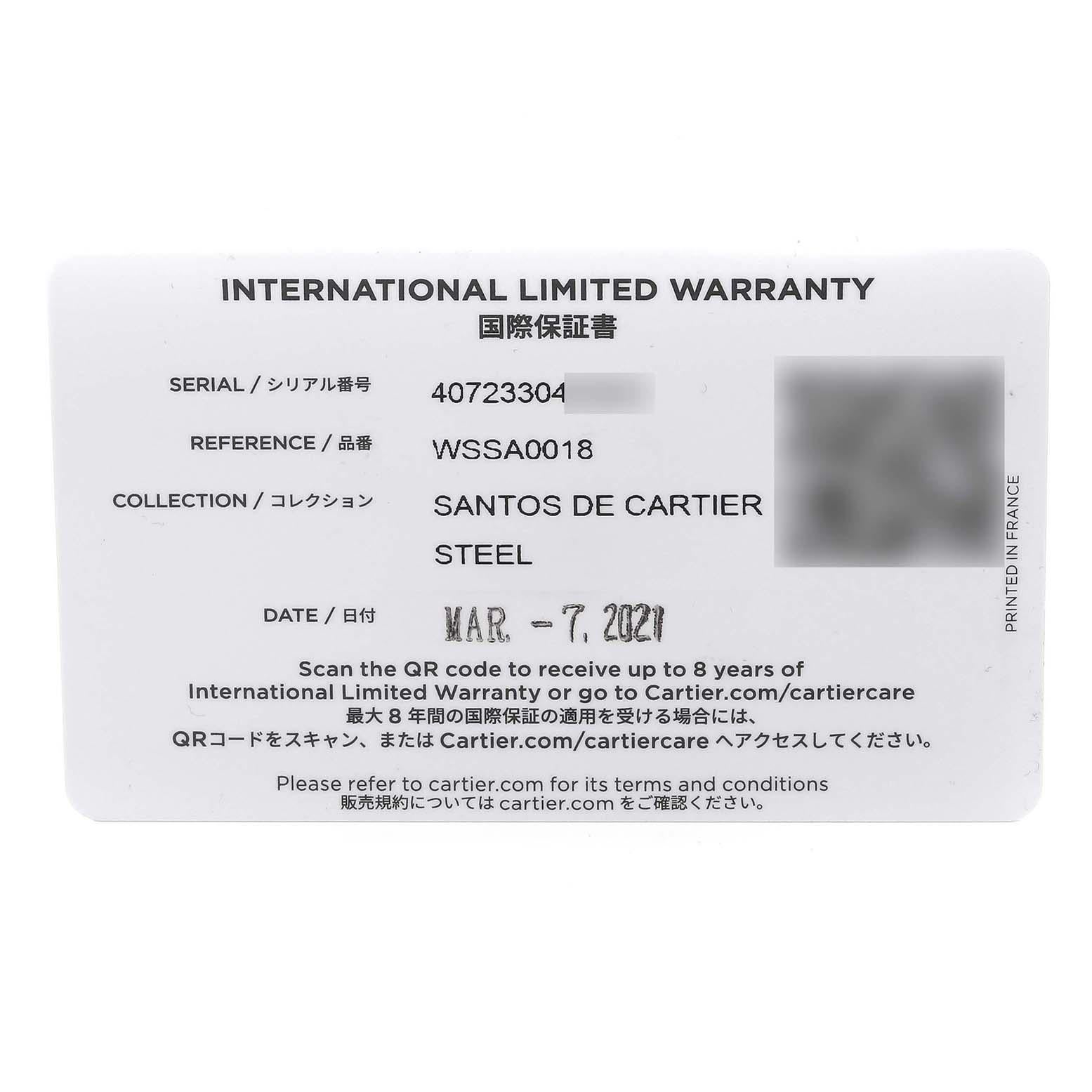 Cartier Santos Large Silver Dial Steel Mens Watch WSSA0018 Box Card 5