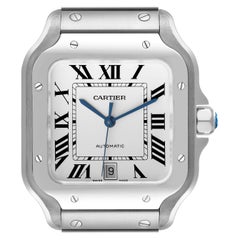 Cartier Santos Large Silver Dial Steel Mens Watch WSSA0018 Box Card