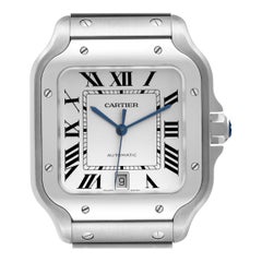 Cartier Santos Large Silver Dial Steel Mens Watch WSSA0018 Box Card