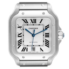 Cartier Santos Large Silver Dial Steel Mens Watch WSSA0018 Box Card