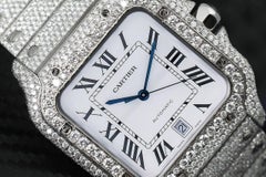 Cartier Santos Large Stainless Steel Watch with Custom Diamonds WSSA0018