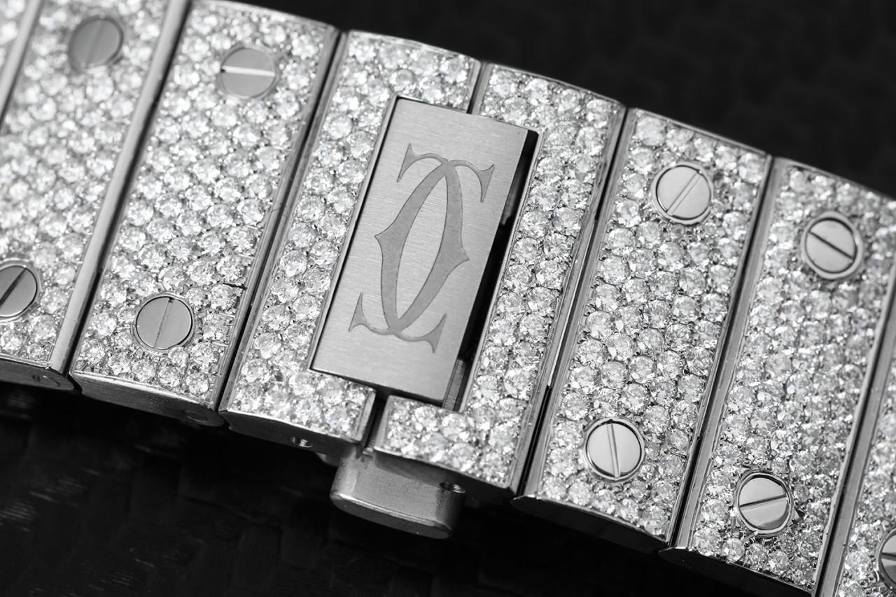 Cartier Santos Große Edelstahl-Uhr mit maßgefertigten Diamanten WSSA0018 Herren im Angebot