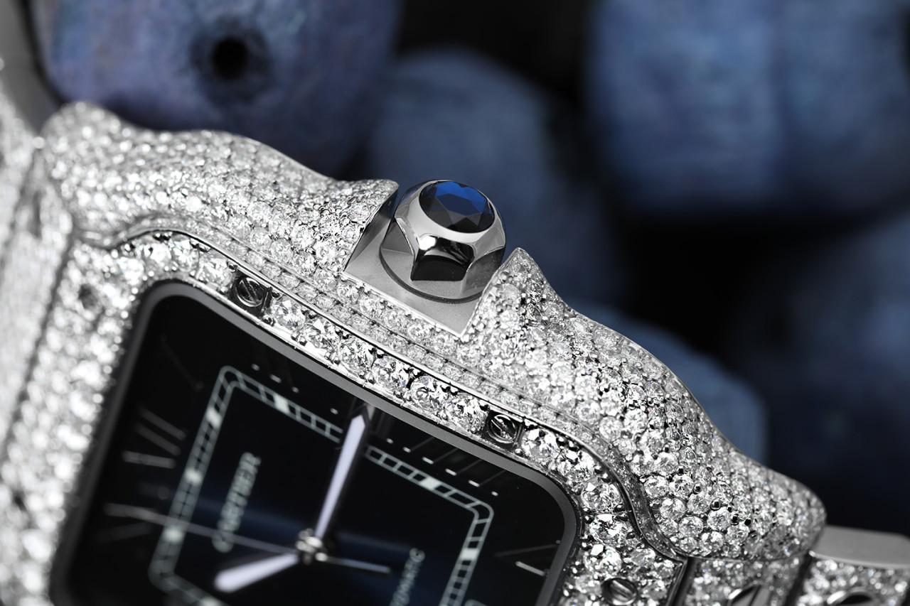 Cartier Santos Grande montre en acier inoxydable avec diamants personnalisés WSSA0018 Pour hommes en vente