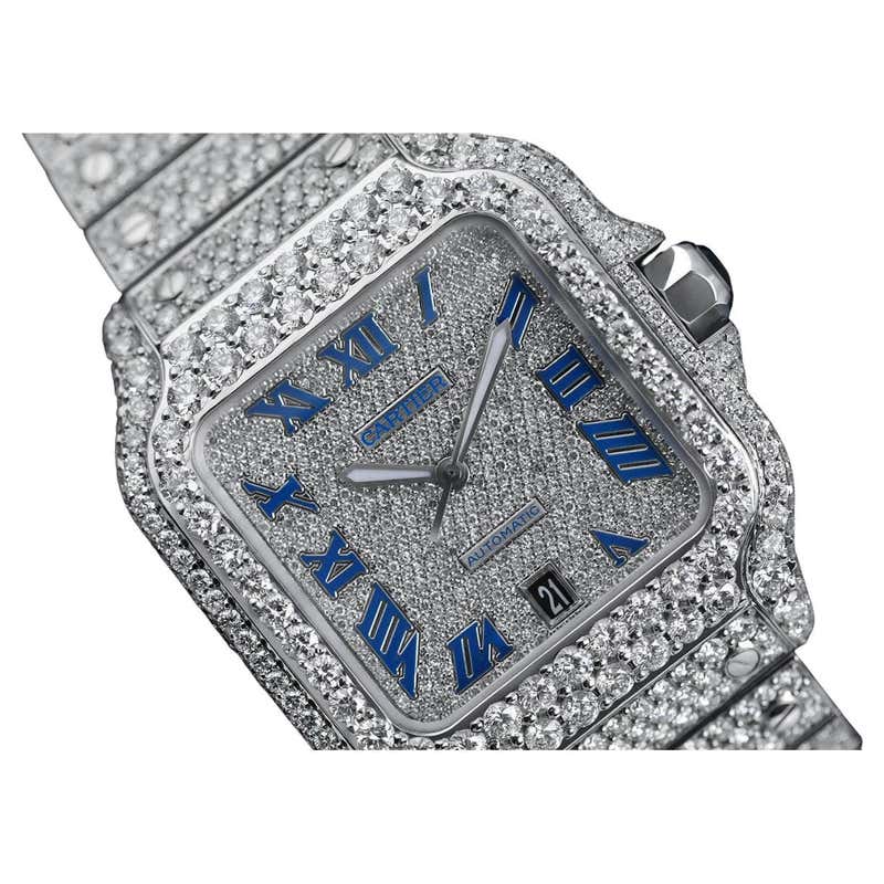 Carter First Watch Cartier Santos De Cartier Medium Custom Diamond Stainless Steel Watch ...