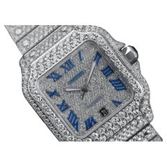 Cartier Santos Large Stainless Steel Watch with Custom Diamonds