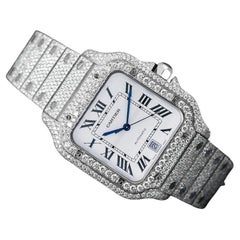 Cartier Santos Large Stainless Steel Watch with Custom Diamonds