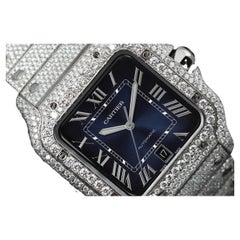 Cartier Santos Large Stainless Steel Watch with Custom Diamonds WSSA0018