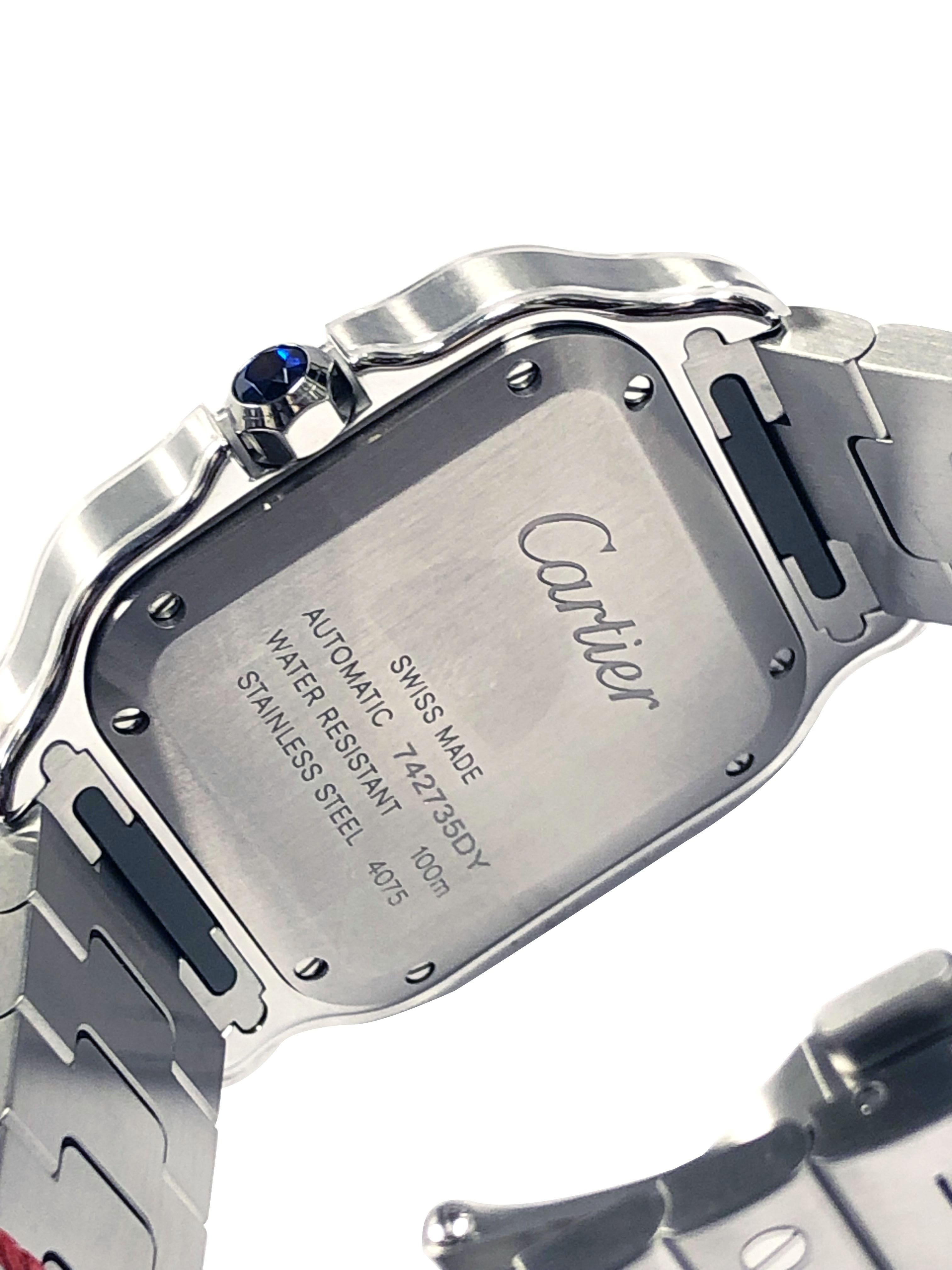 Cartier Santos, grande montre-bracelet automatique en acier Neuf - En vente à Chicago, IL