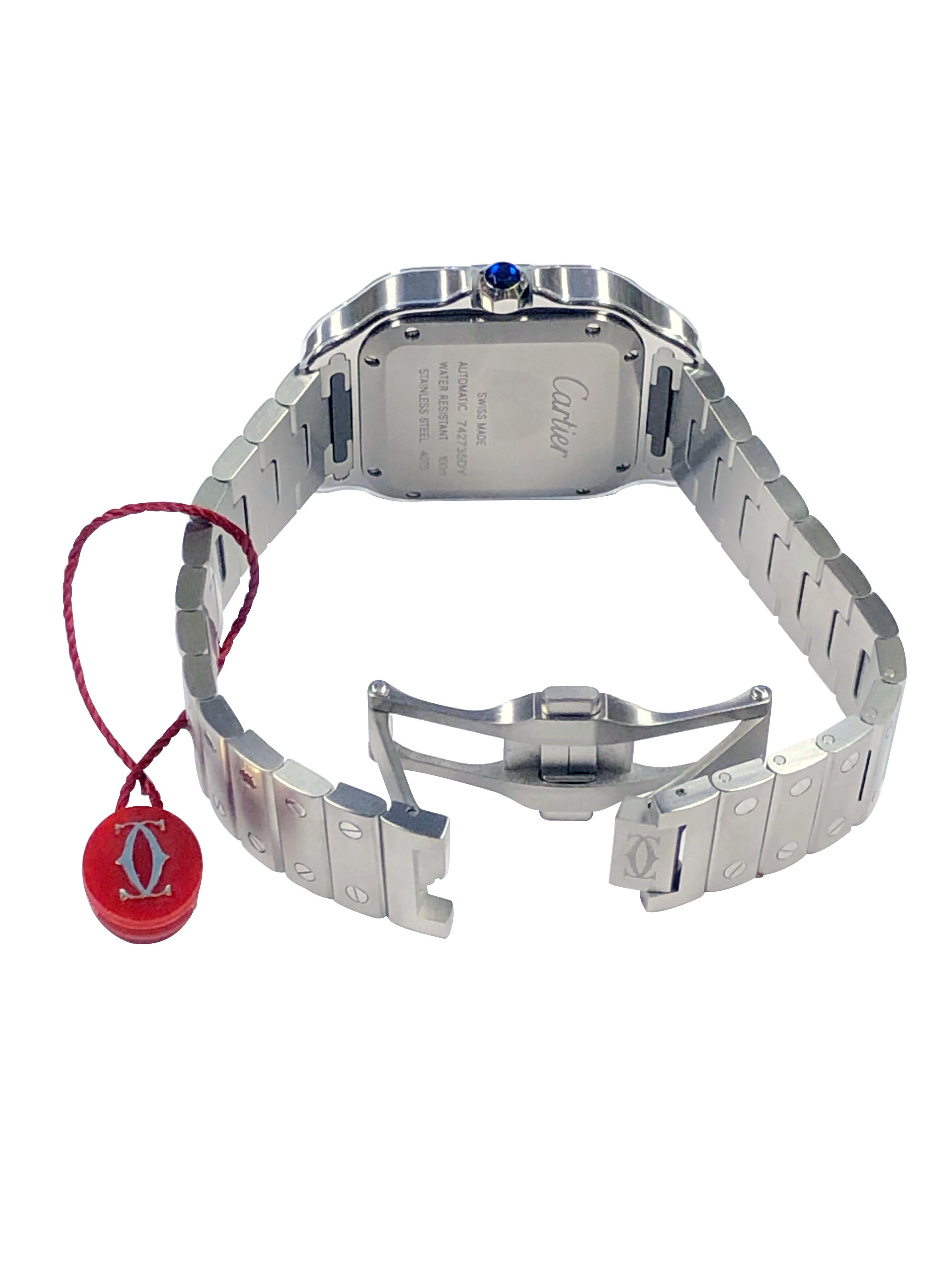 Cartier Santos, grande montre-bracelet automatique en acier en vente 3