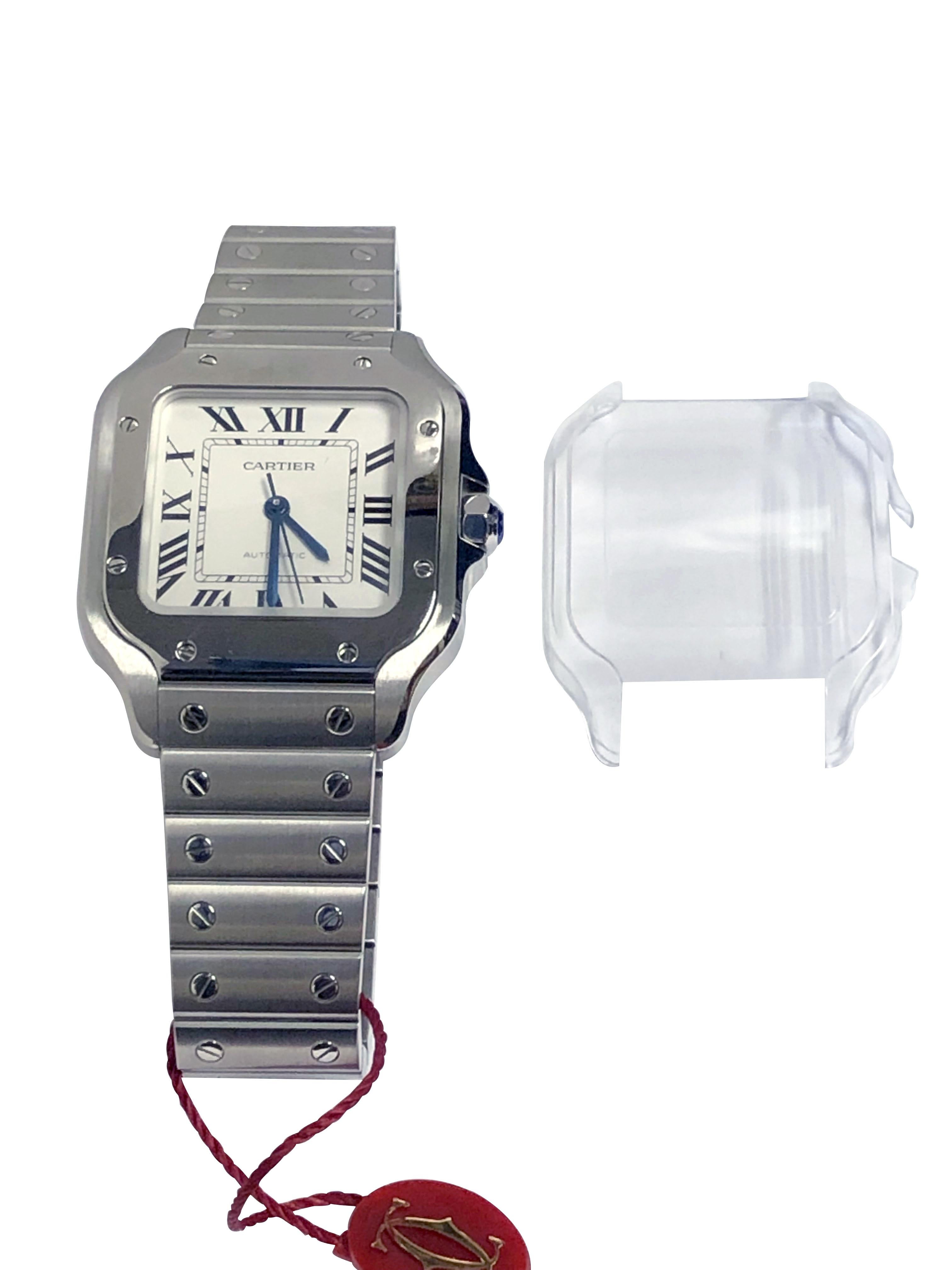 Cartier Santos, grande montre-bracelet automatique en acier en vente 4