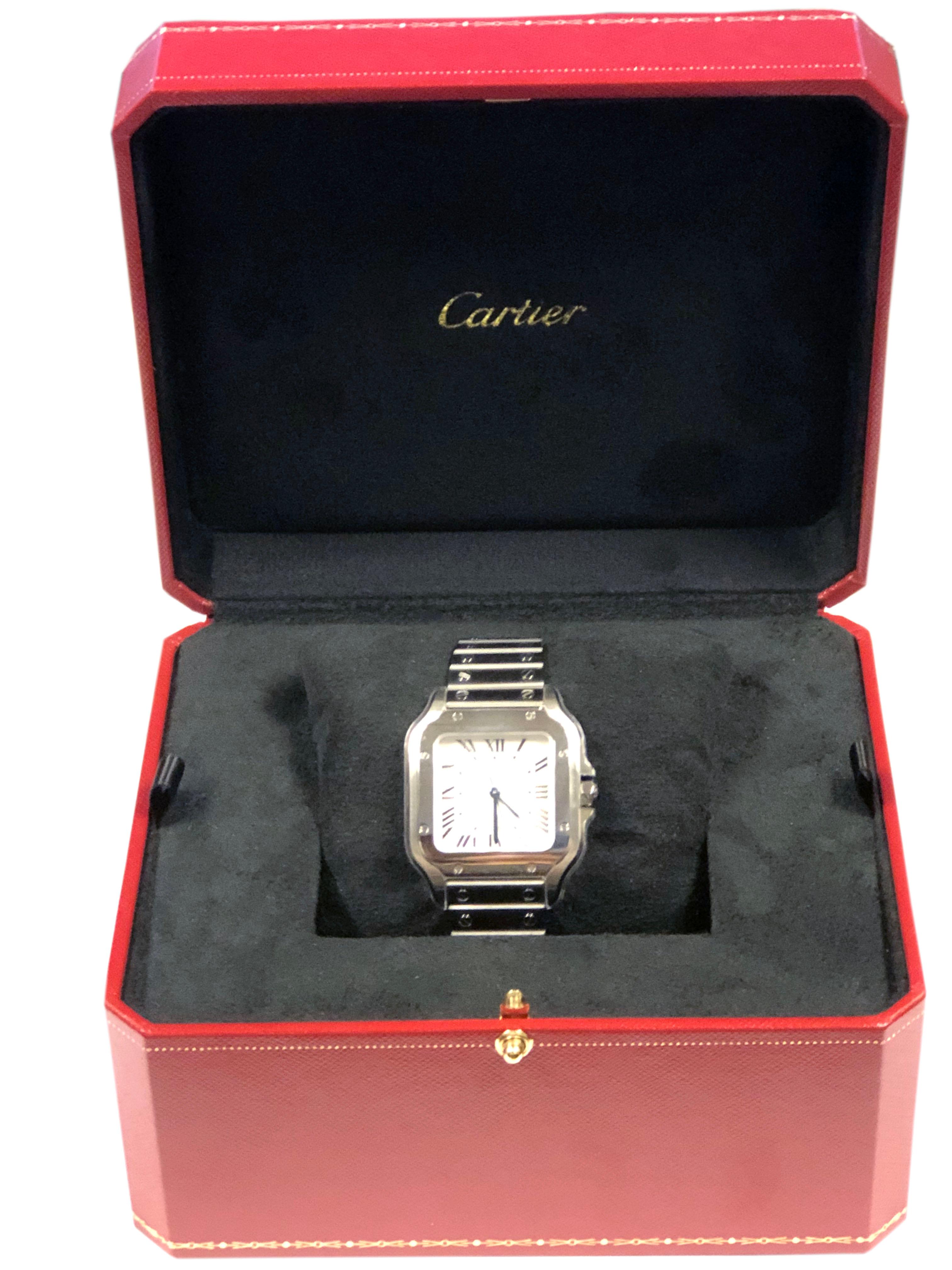 Cartier Santos Large Steel Automatic Wrist Watch For Sale 2