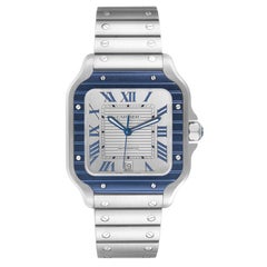 Cartier Santos Orologio da uomo grande con lunetta in acciaio PVD e quadrante argento WSSA0047 Non indossato