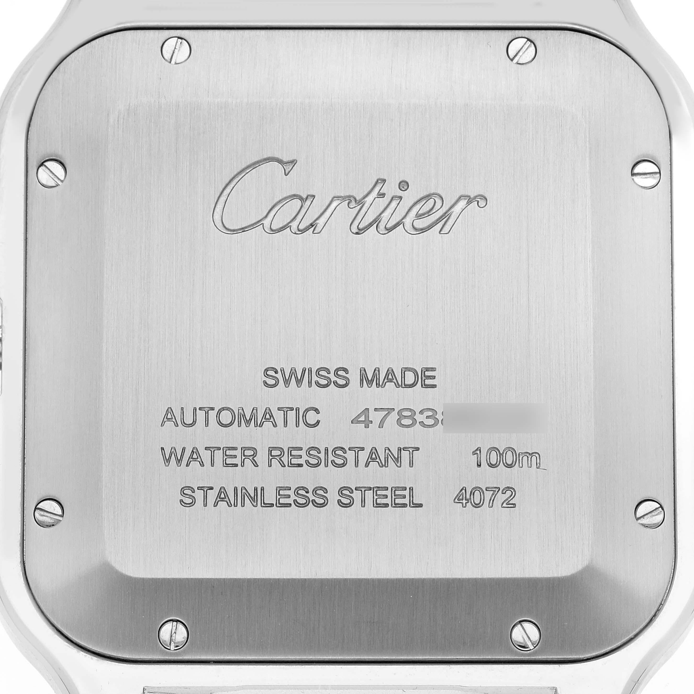 Cartier Santos Large Steel PVD Bezel Silver Dial Mens Watch WSSA0047 Unworn In Excellent Condition In Atlanta, GA
