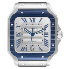 Cartier Santos Large Steel PVD Bezel Silver Dial Mens Watch WSSA0047 Unworn