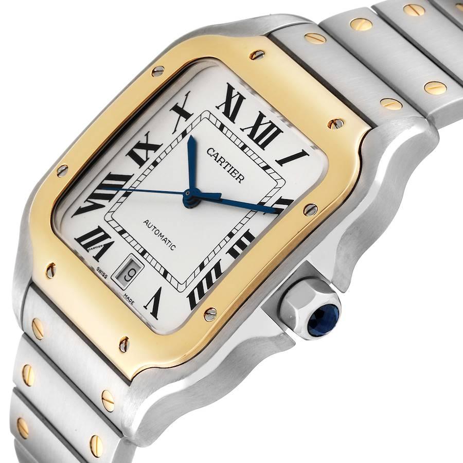 Cartier Santos Large Steel Yellow Gold Mens Watch W2SA0009 Card In Excellent Condition In Atlanta, GA