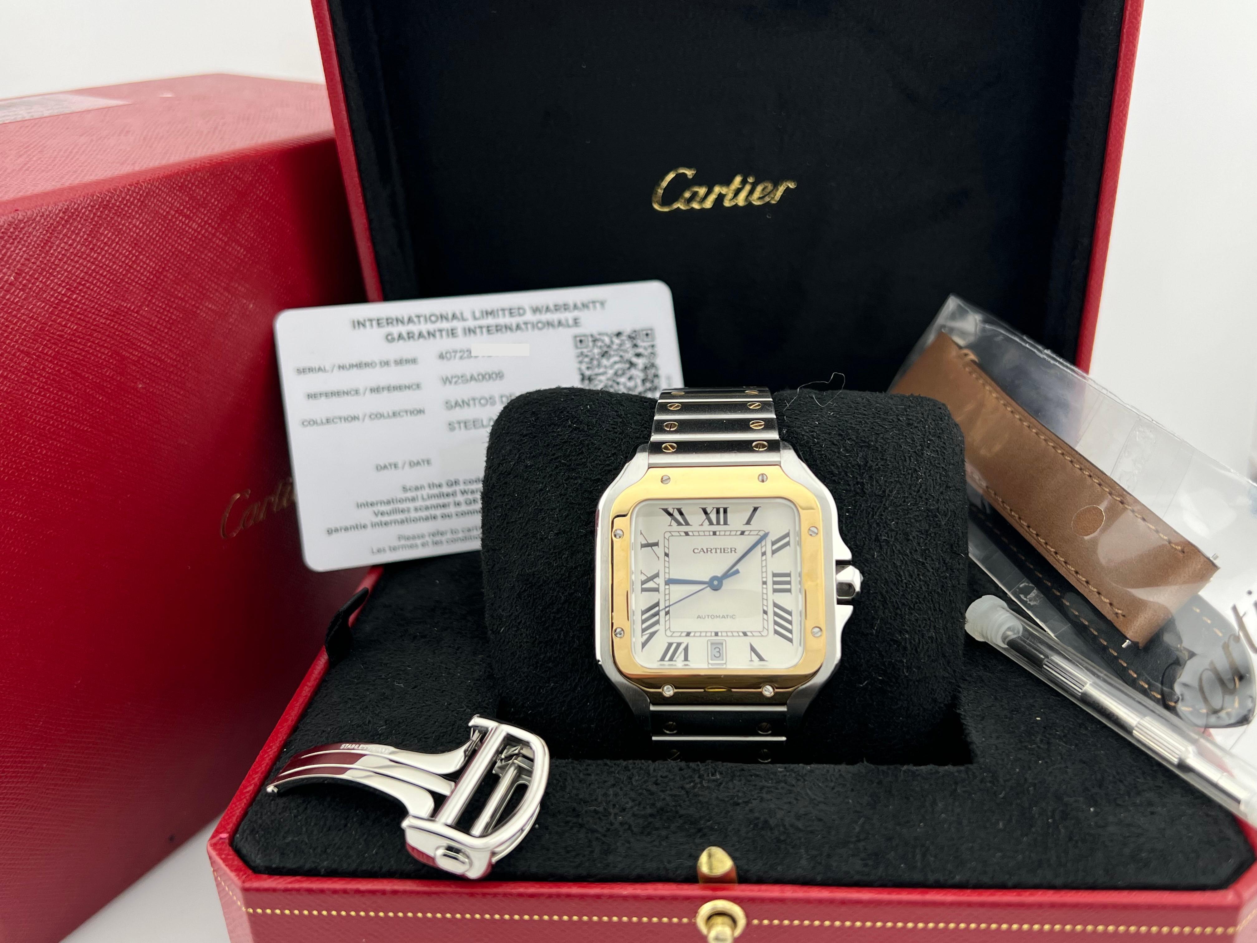 Style Number: W2SA0009 Ref 4072 

Year: 2021

Model: Cartier Santos 

Case Material: Stainless Steel 

Band: 18K Yellow Gold & Stainless Steel 

Bezel: 18K Yellow Gold 

Dial: Silver 

Face: Sapphire Crystal 

Case Size: 39.8mm 

Includes:

-Cartier
