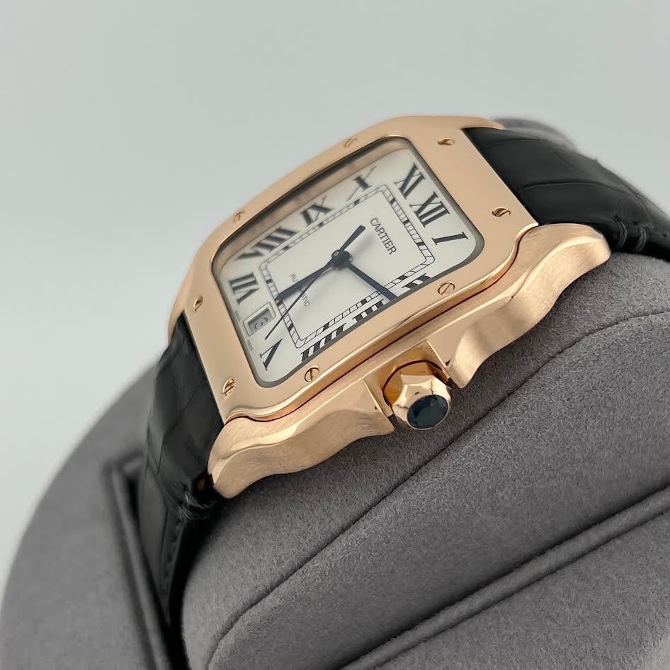 Uomo Cartier Santos Large WGSA0011 4071 39,8 mm Quadrante argento Oro rosa 18 carati Pelle in vendita