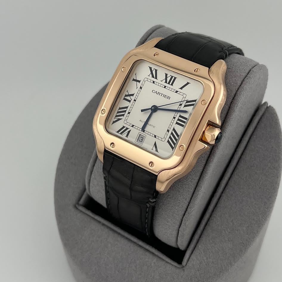 Cartier Santos Large WGSA0011 4071 39,8 mm Quadrante argento Oro rosa 18 carati Pelle in vendita 1