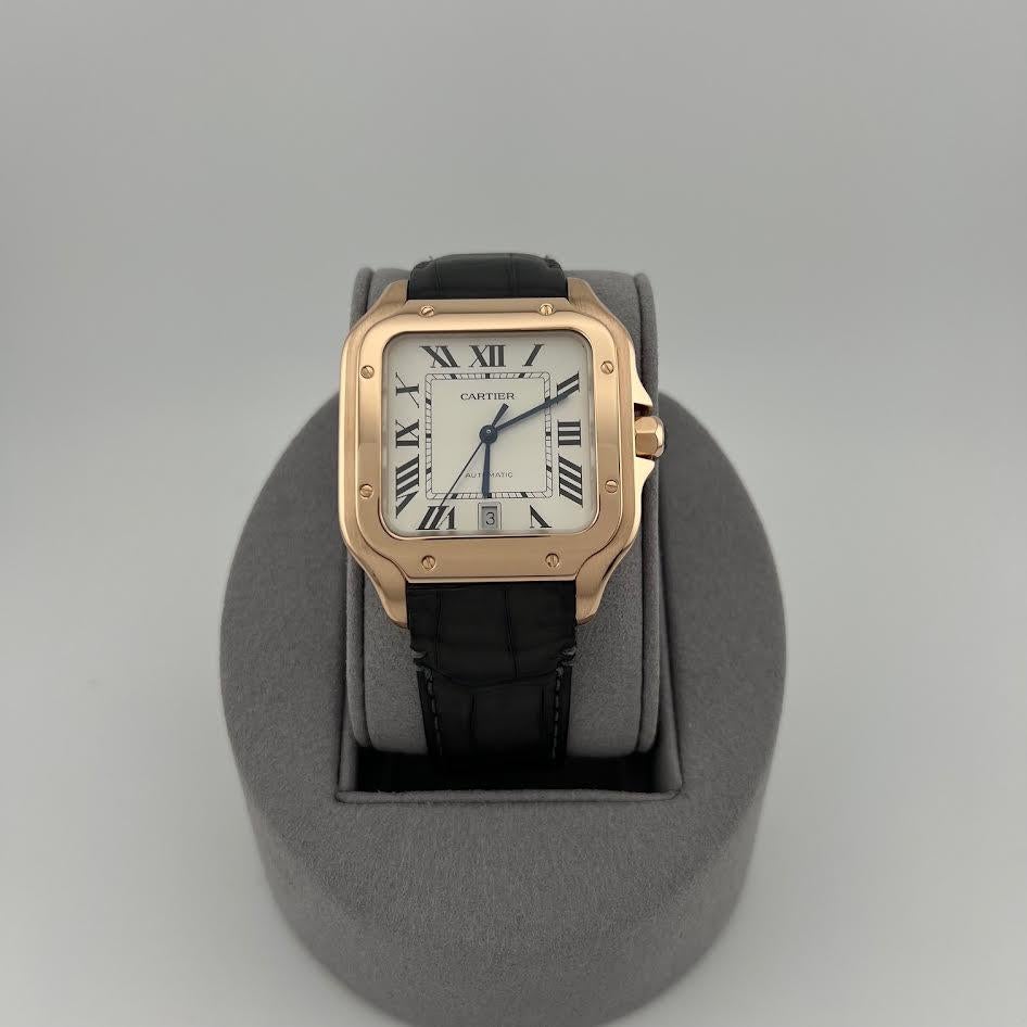 Cartier Santos Large WGSA0011 4071 39,8 mm Quadrante argento Oro rosa 18 carati Pelle in vendita 2