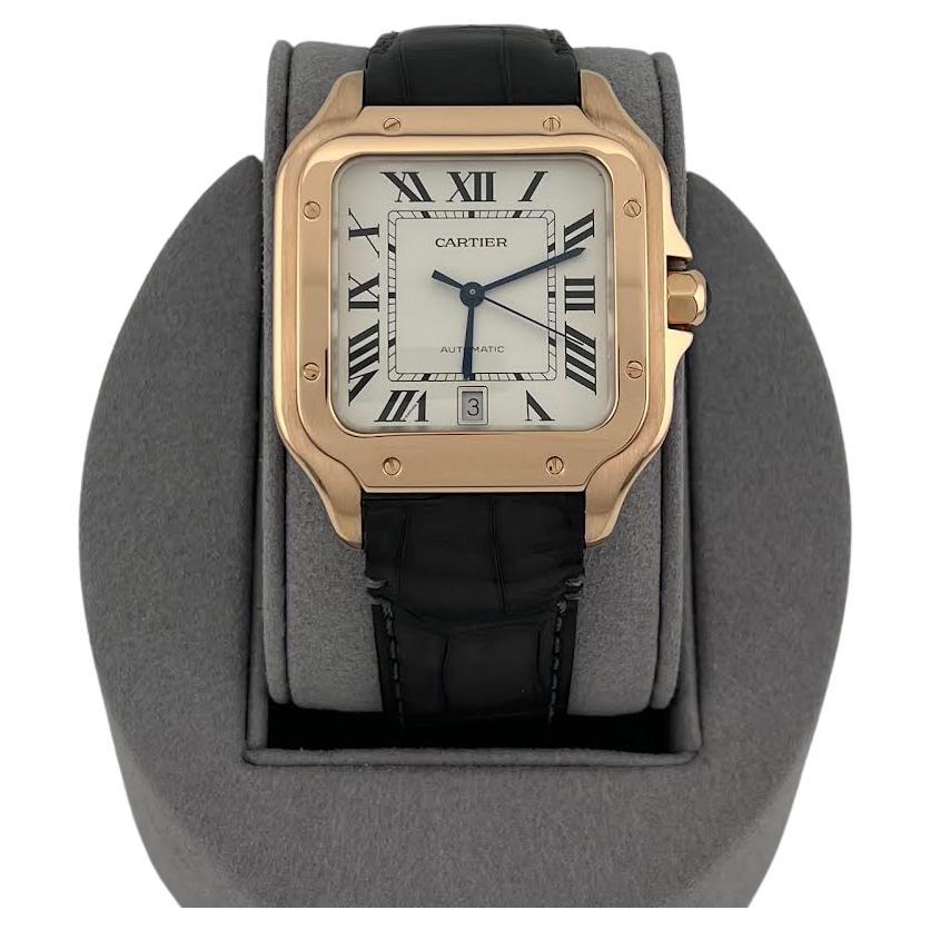 Cartier Santos Large WGSA0011 4071 39,8 mm Quadrante argento Oro rosa 18 carati Pelle in vendita