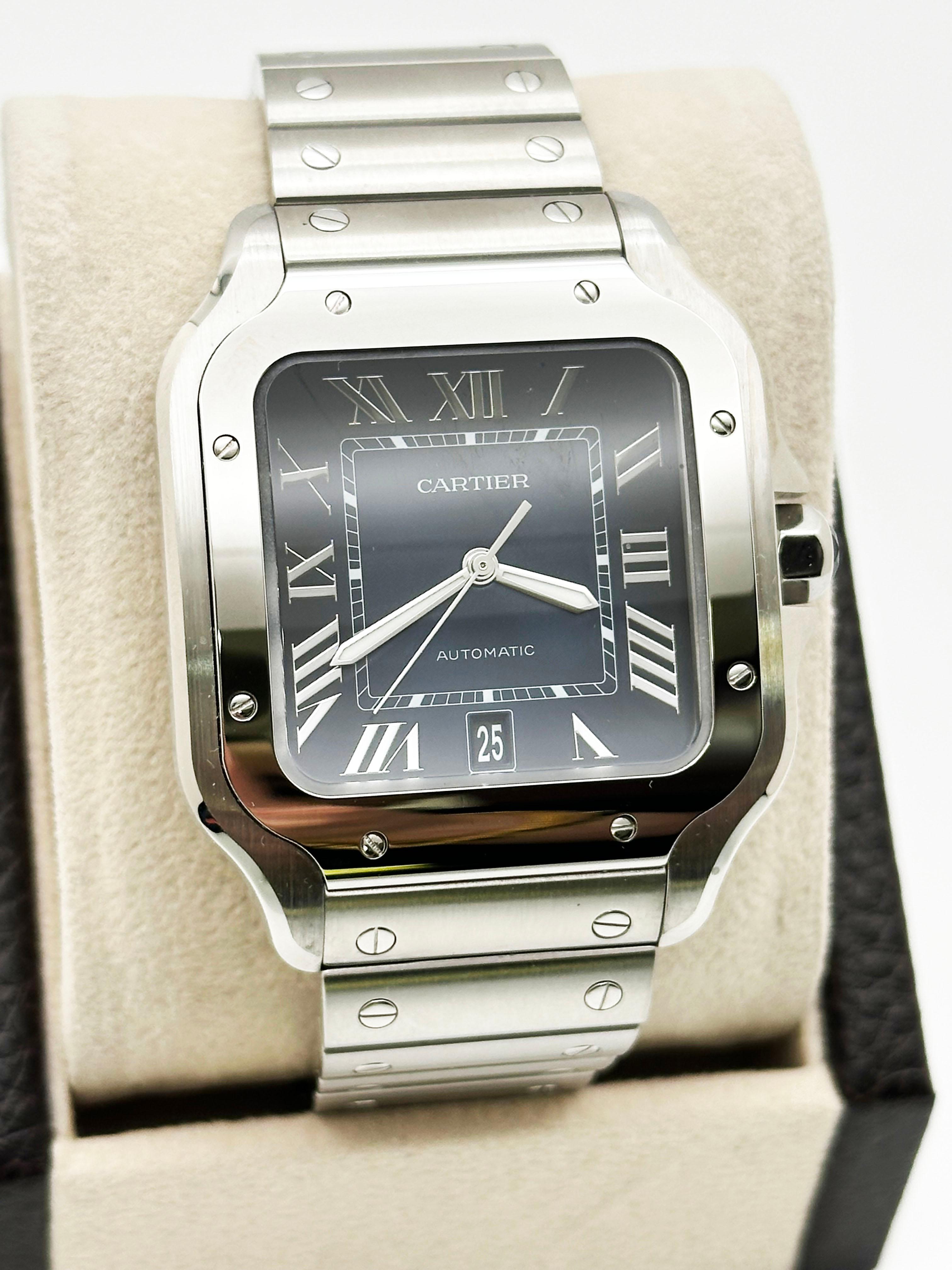 Cartier Santos Large WSSA0030 Ref 4072 Blue Dial Stainless Steel Box Paper 2022 In condizioni ottime in vendita a San Diego, CA