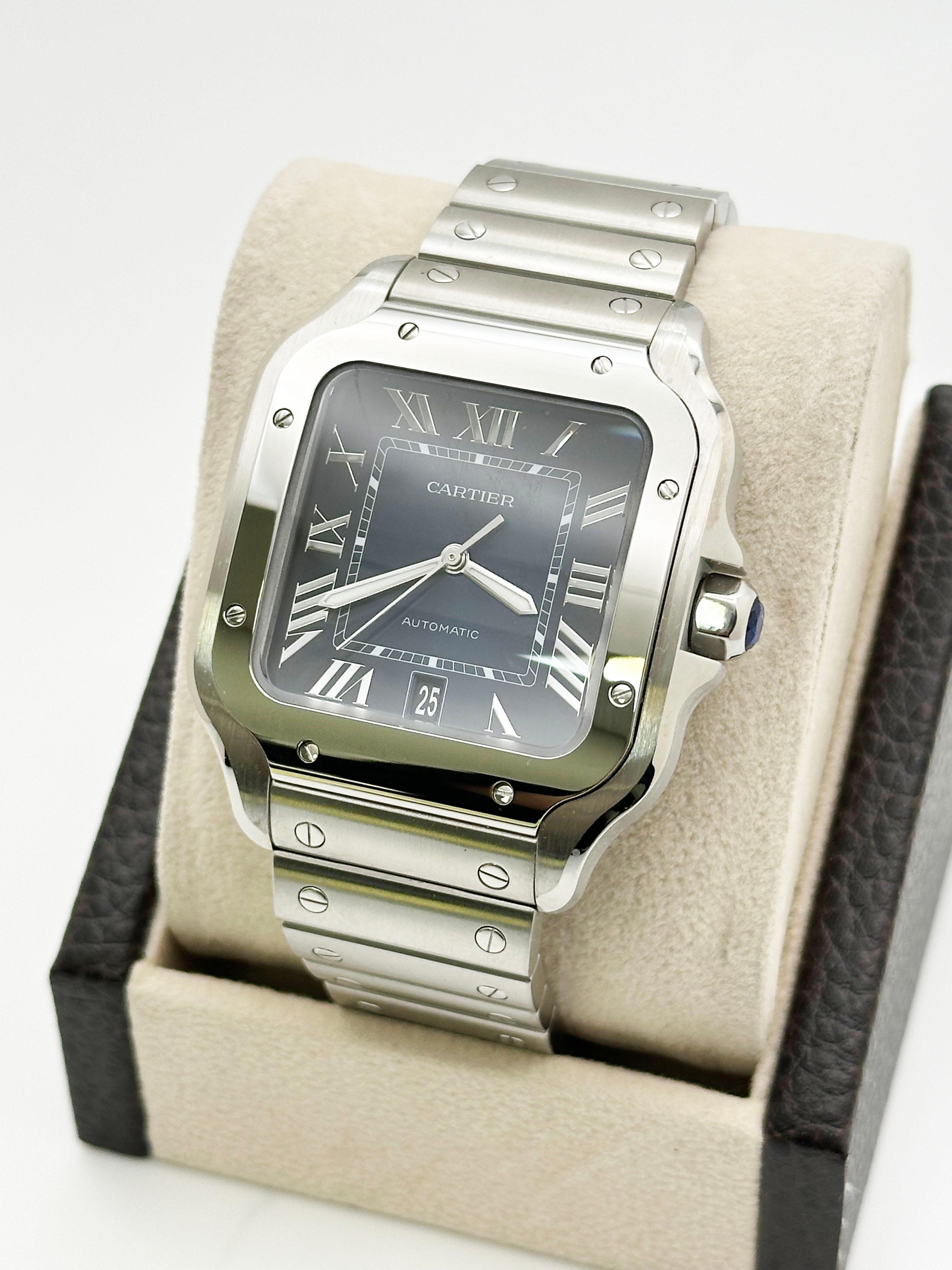 Uomo Cartier Santos Large WSSA0030 Ref 4072 Blue Dial Stainless Steel Box Paper 2022 in vendita