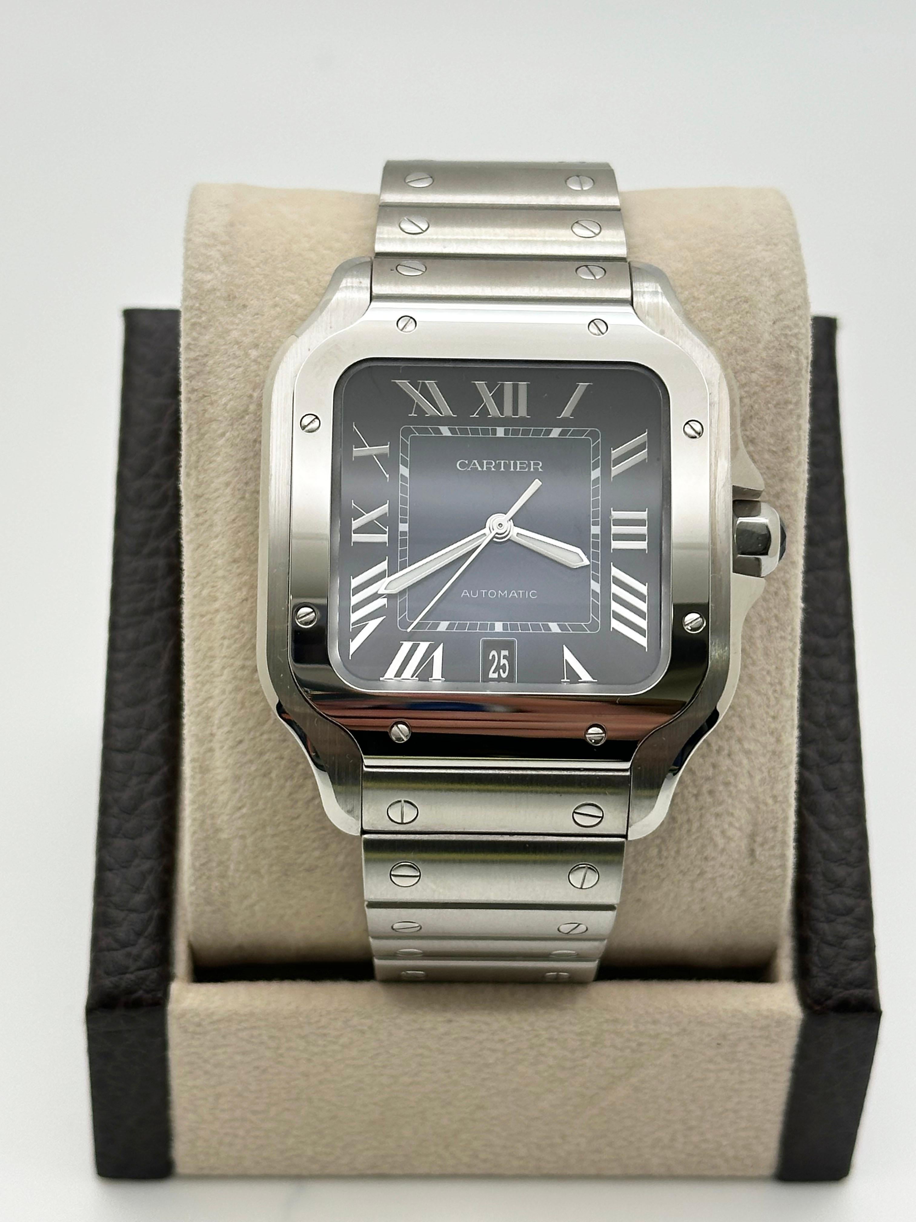 Cartier Santos Large WSSA0030 Ref 4072 Blue Dial Stainless Steel Box Paper 2022 in vendita 1
