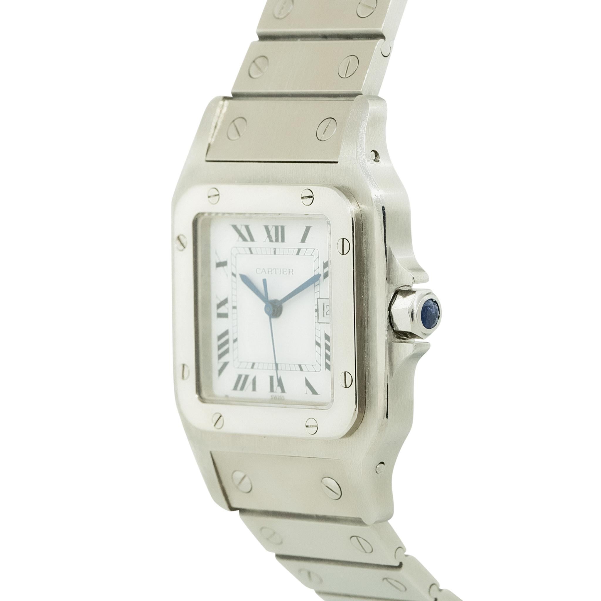 Cartier Santos: Edelstahl-Uhr Santos Medium Modell Silber, auf Lager im Zustand „Hervorragend“ im Angebot in Boca Raton, FL