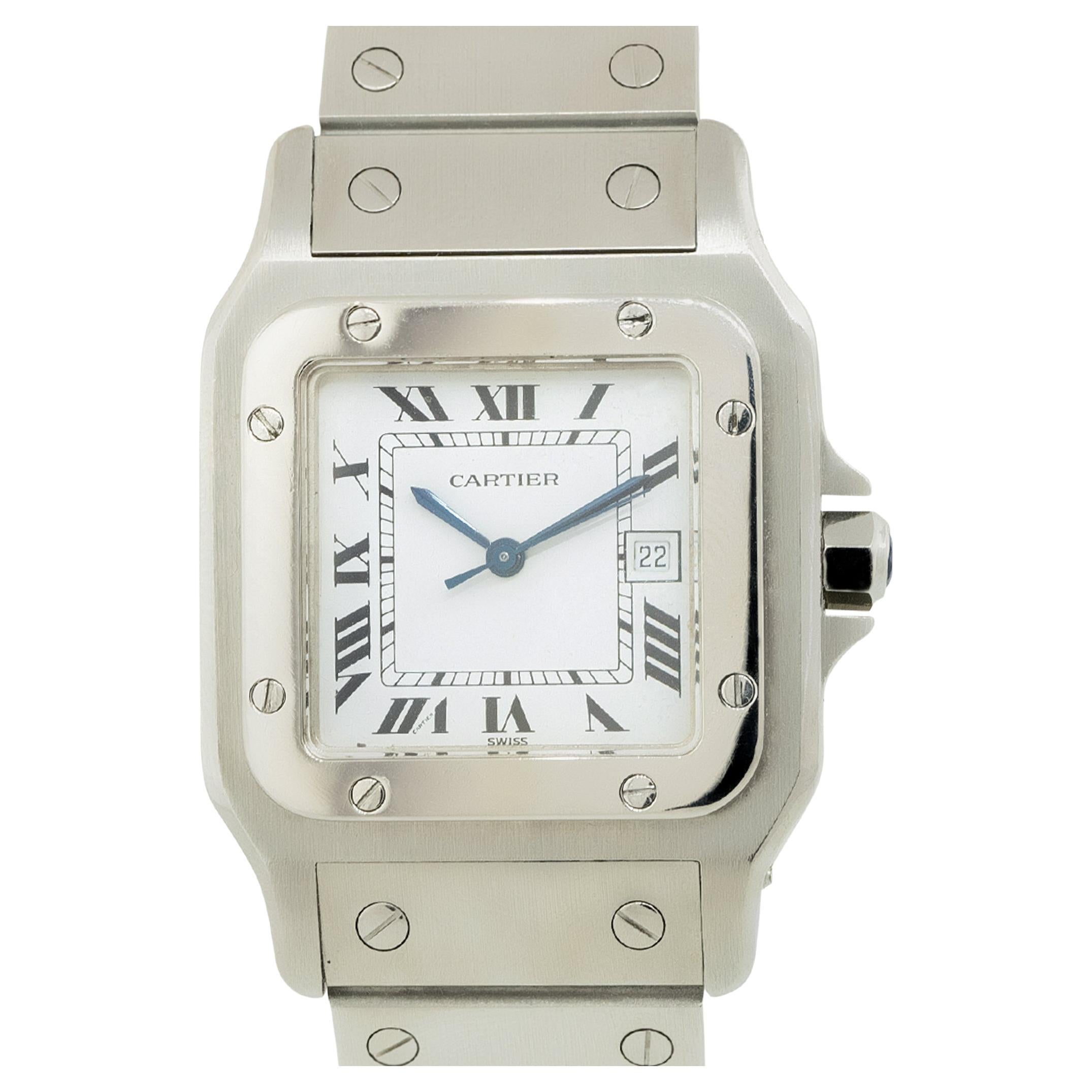 Cartier Santos: Edelstahl-Uhr Santos Medium Modell Silber, auf Lager