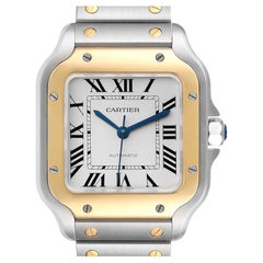 Cartier Santos Medium Steel Yellow Gold Mens Watch W2SA0007 Card