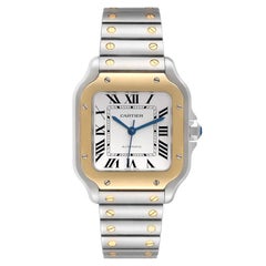 Cartier Santos Medium Steel Yellow Gold Mens Watch W2SA0016 Box Card