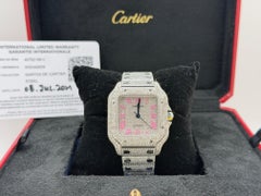 Cartier Santos Medium WSSA0029 35mm Diamond Case Lünette Iced Out Box Papier