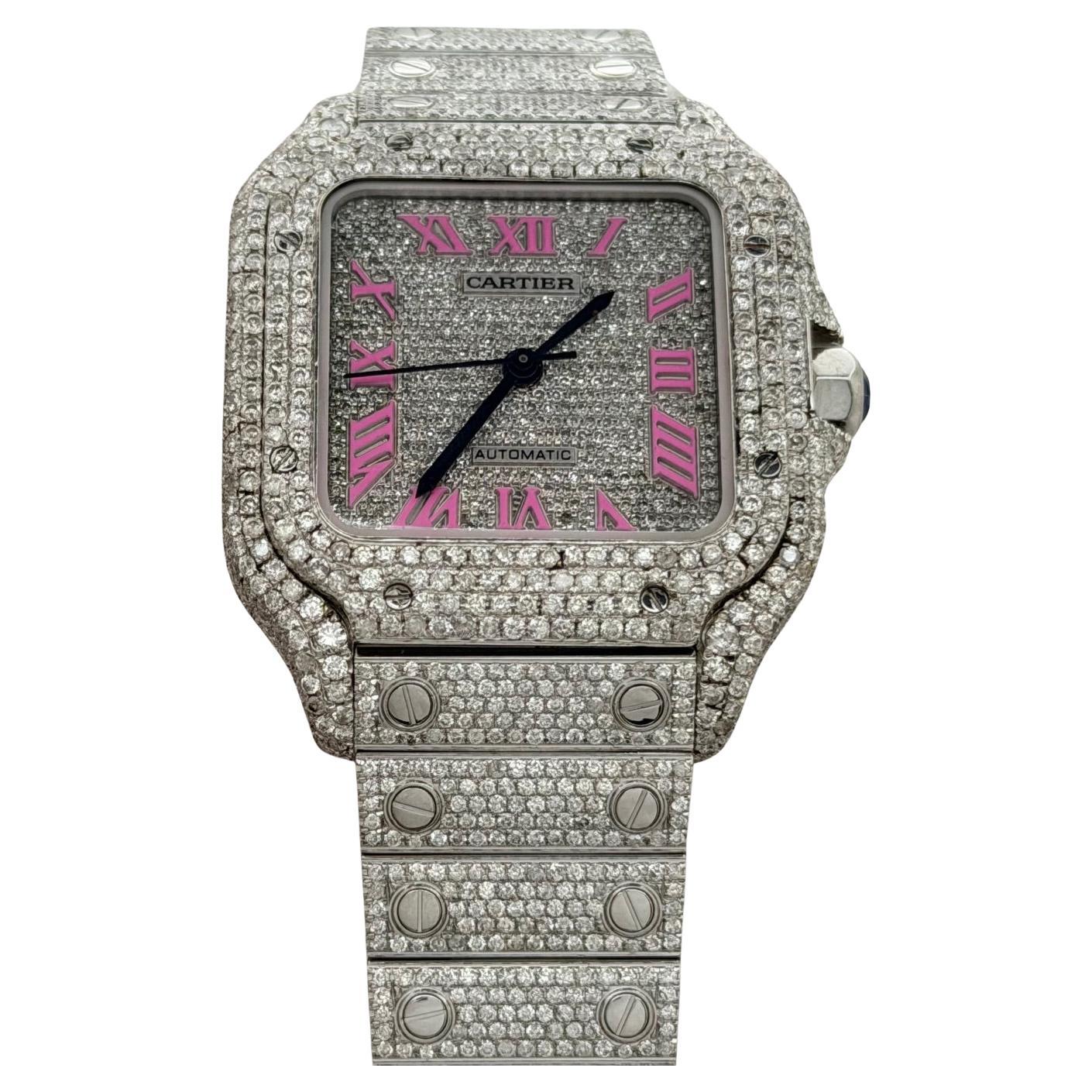Cartier Santos Mediano WSSA0029 35mm Caja Bisel Diamante Papel Caja Helada en venta