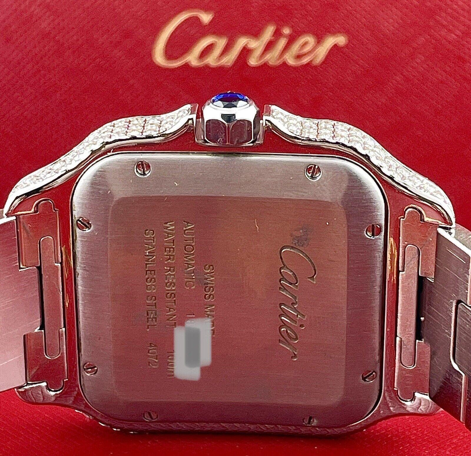 Cartier Santos Herrenuhr, 40 mm, großes Modell, Stahluhr, römisch, herausgeschnitten, 12 Karat Diamanten (Moderne)