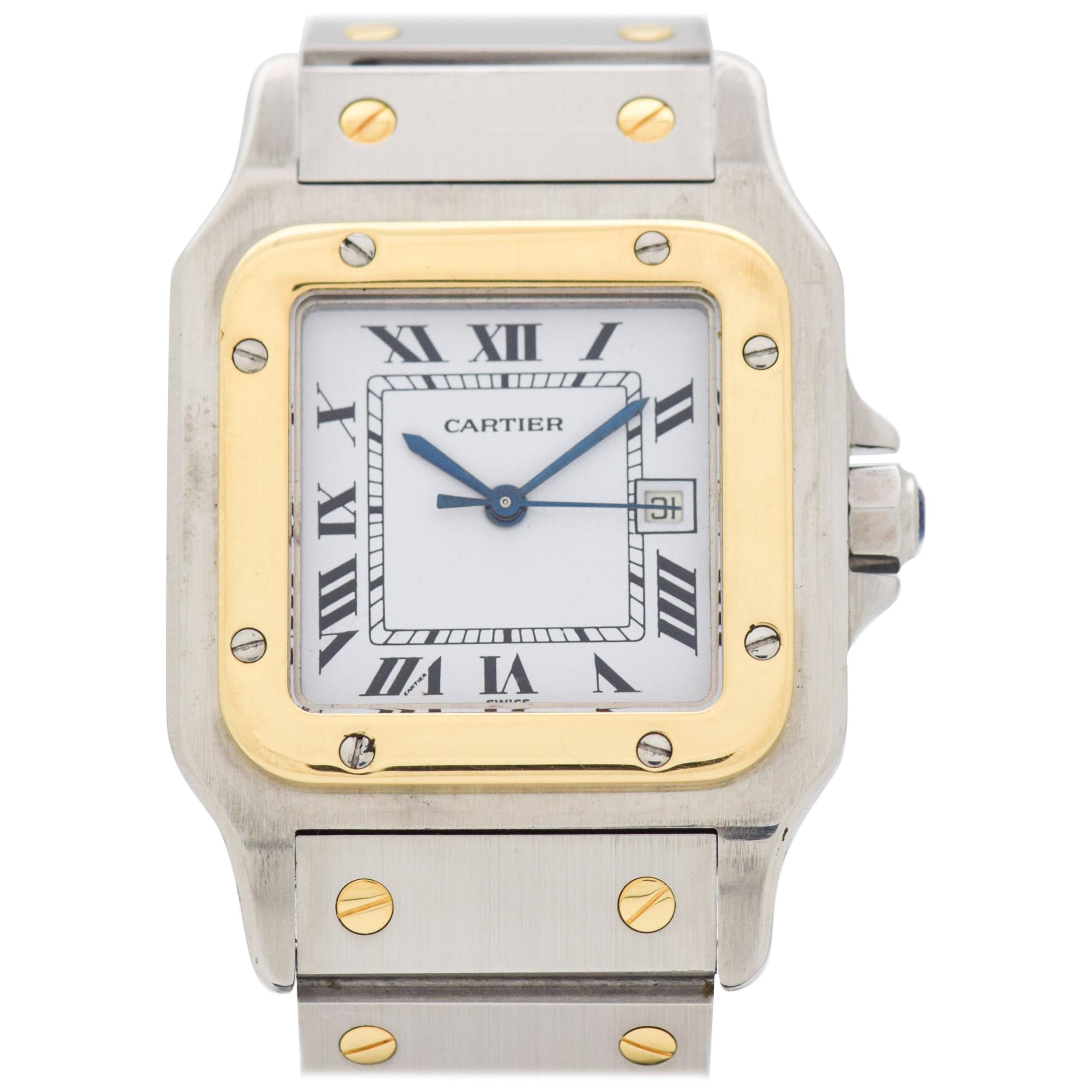 Cartier Santos Men's Sized 18 Karat Yellow Gold and Stainless Steel Watch, 1990s