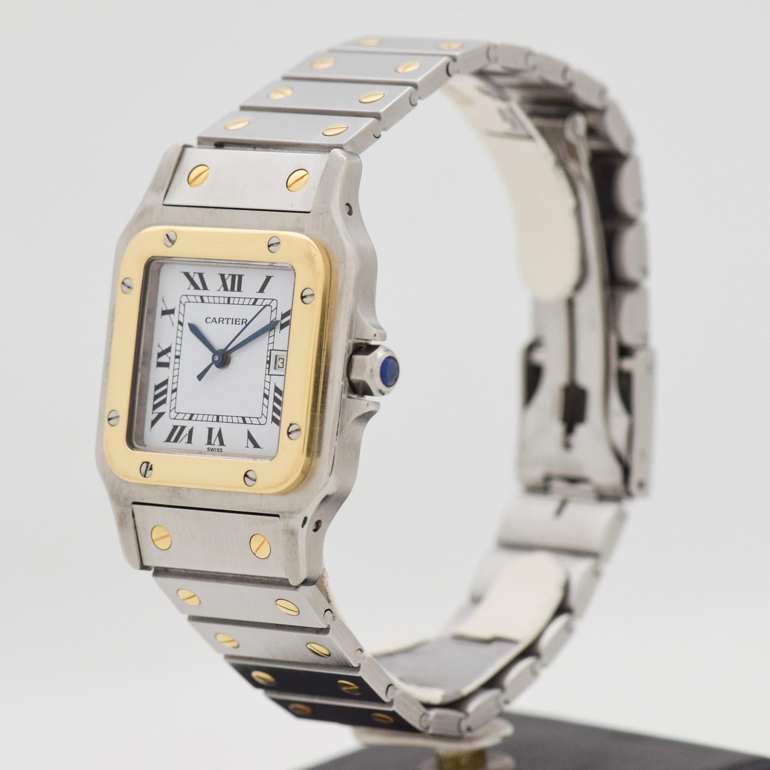 Cartier Santos Men's Sized 18 Karat Yellow Gold and Stainless Steel Watch, 1990s In Excellent Condition In Beverly Hills, CA