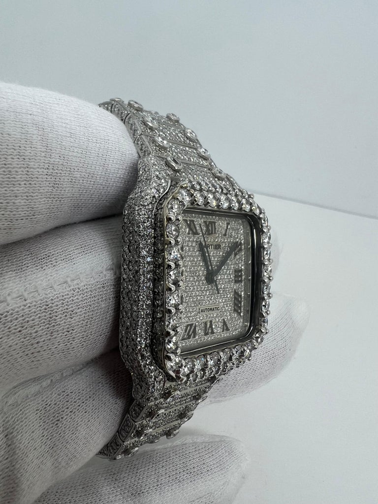 Round Cut Cartier Santos Midsize Diamond Watch For Sale