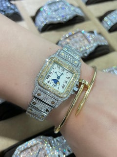 Cartier Santos Moonphase Acier inoxydable et or jaune Diamants personnalisés 119902