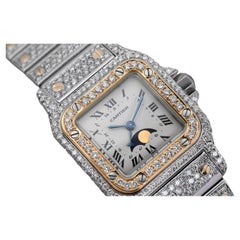 Cartier Santos Moonphase Stainless Steel and Yellow Gold Custom Diamonds