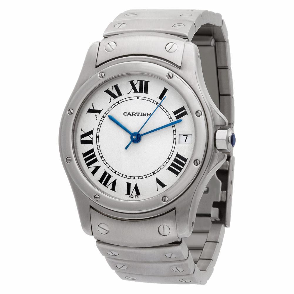 Cartier Santos No-Ref#, White Dial, Certified and Warranty In Excellent Condition In Miami, FL