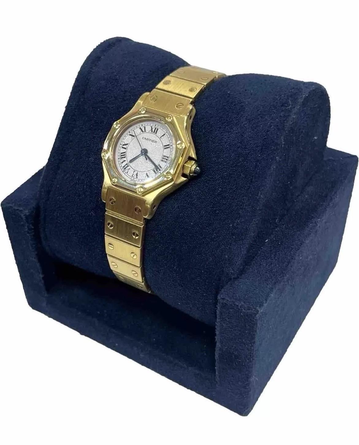 Women's or Men's Cartier Santos Octagon 0906 Yellow Gold Automatic White Dial Ladies Watch 25mm For Sale