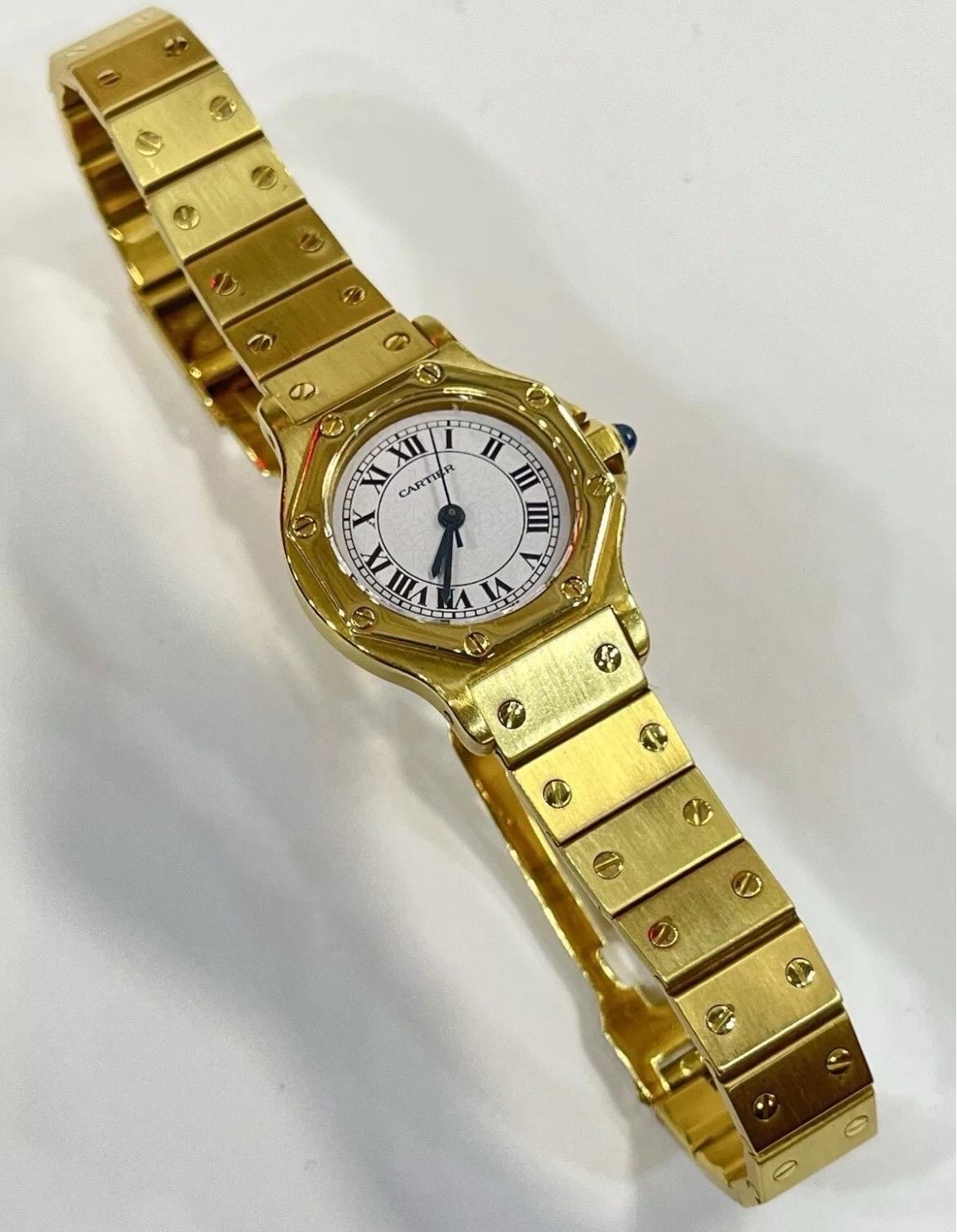 Cartier Santos Octagon 0906 Yellow Gold Automatic White Dial Ladies Watch 25mm For Sale 4