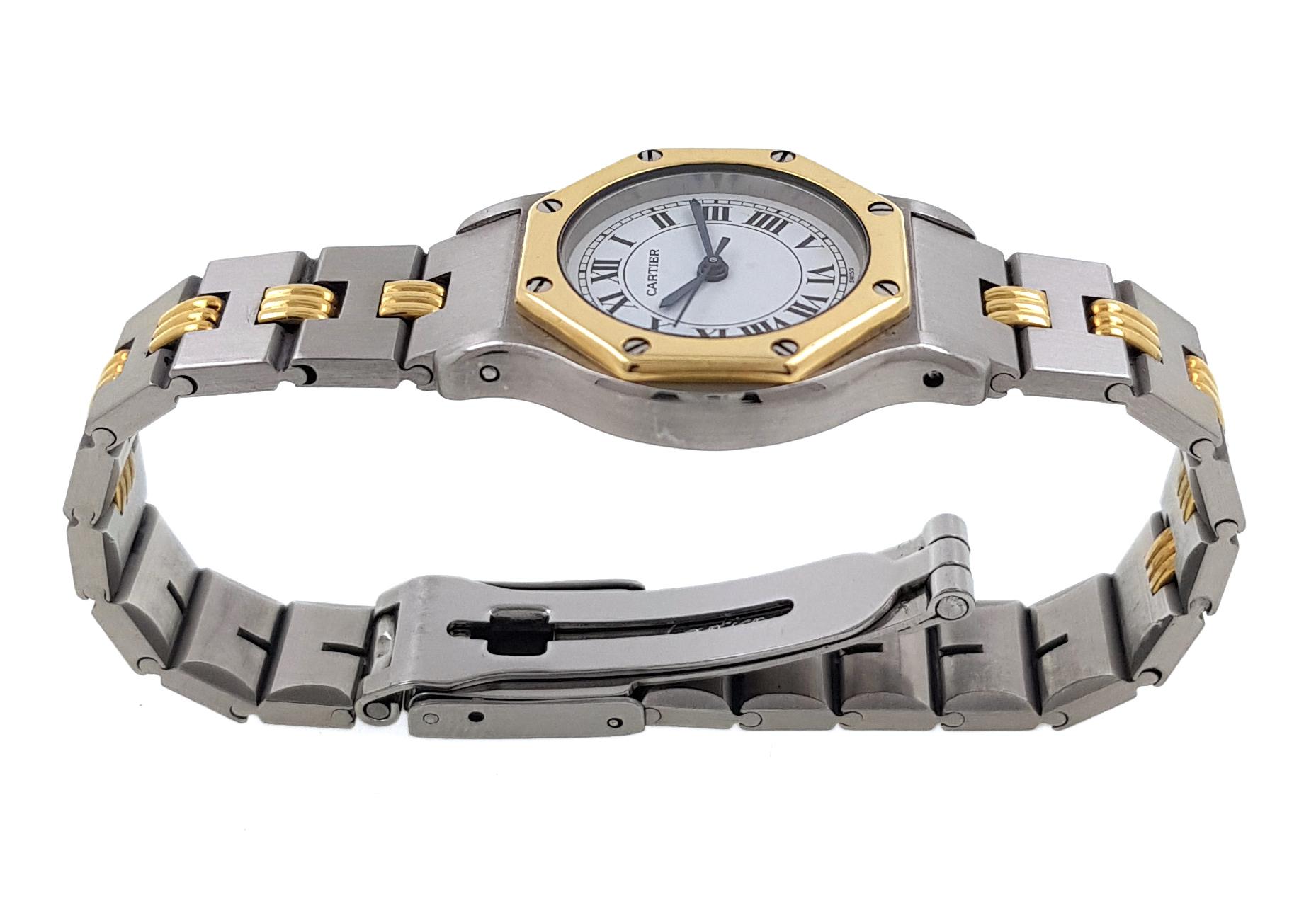 Cartier Santos Octagon 0907 Godron Small SM PM Octogonale 18k Gold and Stainless 3