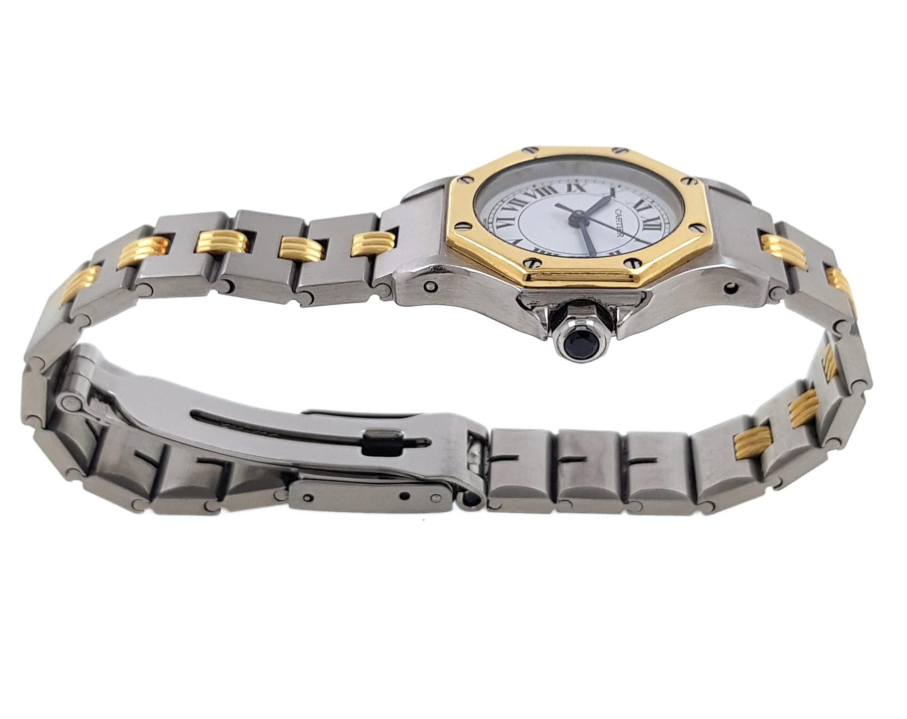 Cartier Santos Octagon 0907 Godron Small SM PM Octogonale 18k Gold and Stainless 4