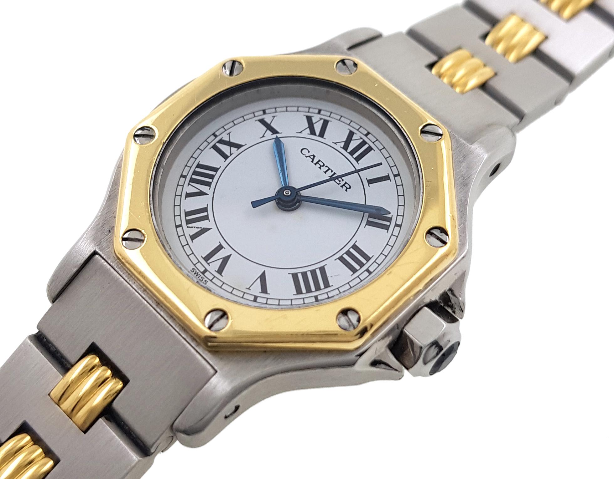  Cartier Santos Octogonale 0907 Godron petit modèle SM PM Octogonale en or 18 carats et inoxydable Pour femmes 