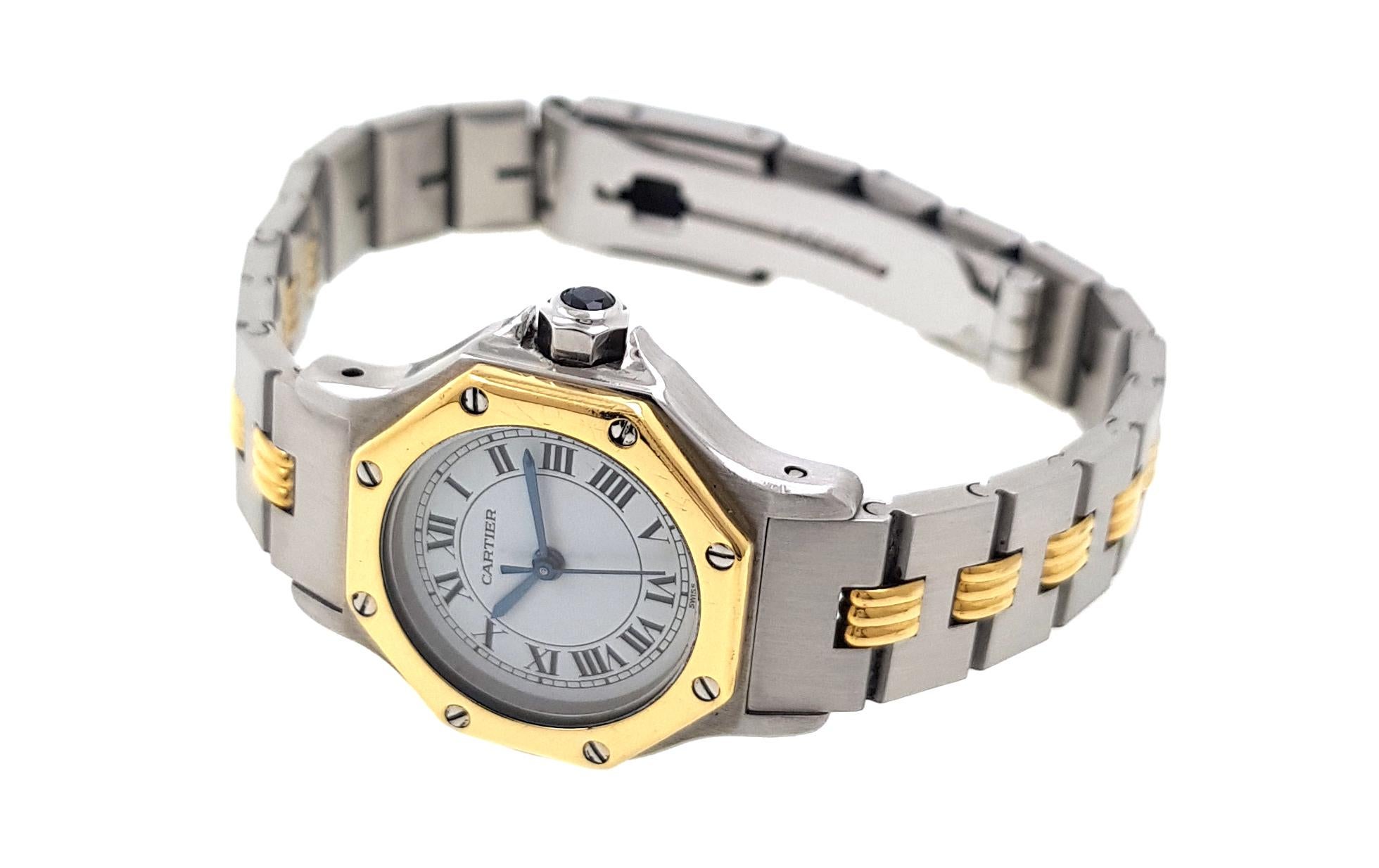 Cartier Santos Octagon 0907 Godron Small SM PM Octogonale 18k Gold and Stainless 2