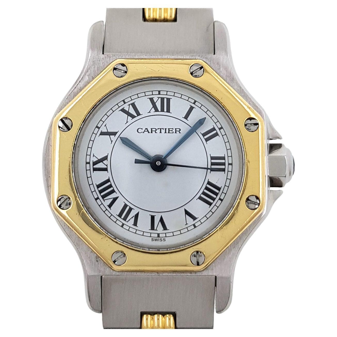 Cartier Santos Octogonale 0907 Godron petit modèle SM PM Octogonale en or 18 carats et inoxydable